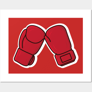 Boxing Sport Gloves Sticker vector illustration. Sport Boxing object icon concept. Boxing gloves front and back view sticker vector design with shadow. Boxer sportswear for punch workout. Posters and Art